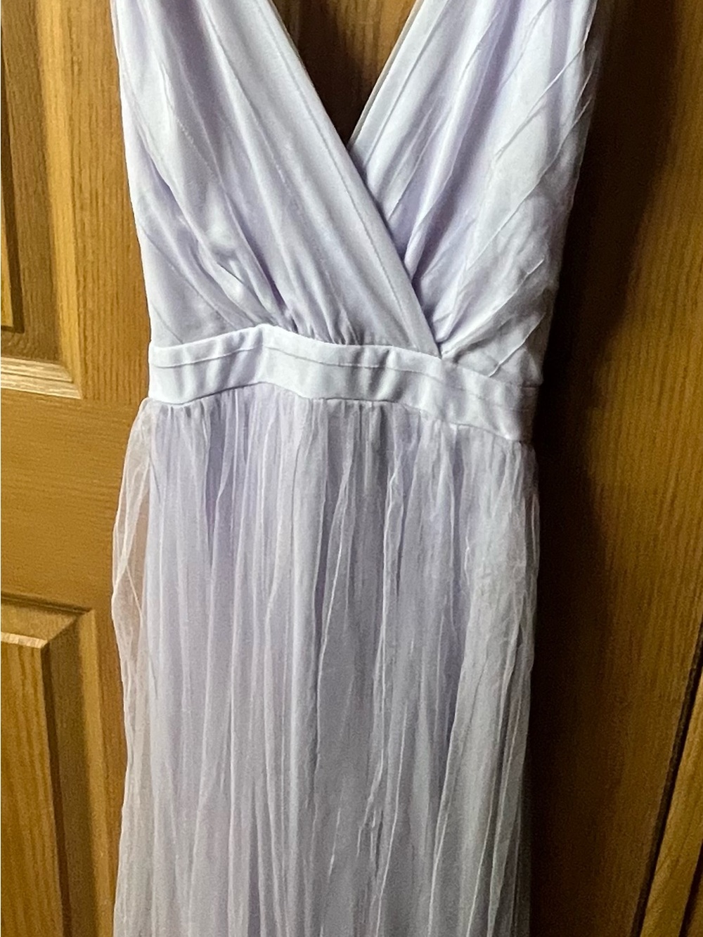 Blashe Sz L lavender V-neck maxi dress with a tulle overlay and spaghetti straps